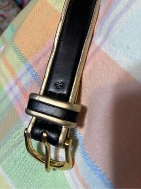 Lauren Ralph Lauren Black Leather with shiny gold trim Belt with Gold Buckle